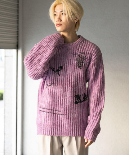 圖案印花寬鬆圓領針織衫