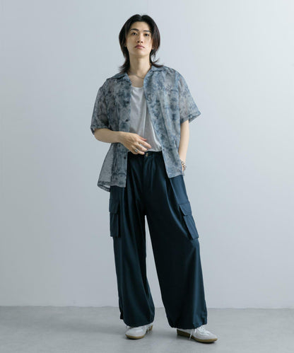 透視印花開領短袖襯衫