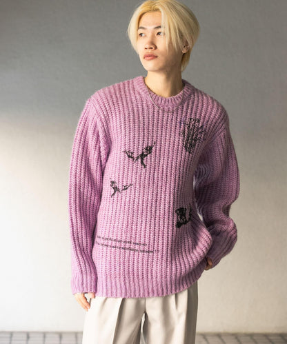 圖案印花寬鬆圓領針織衫