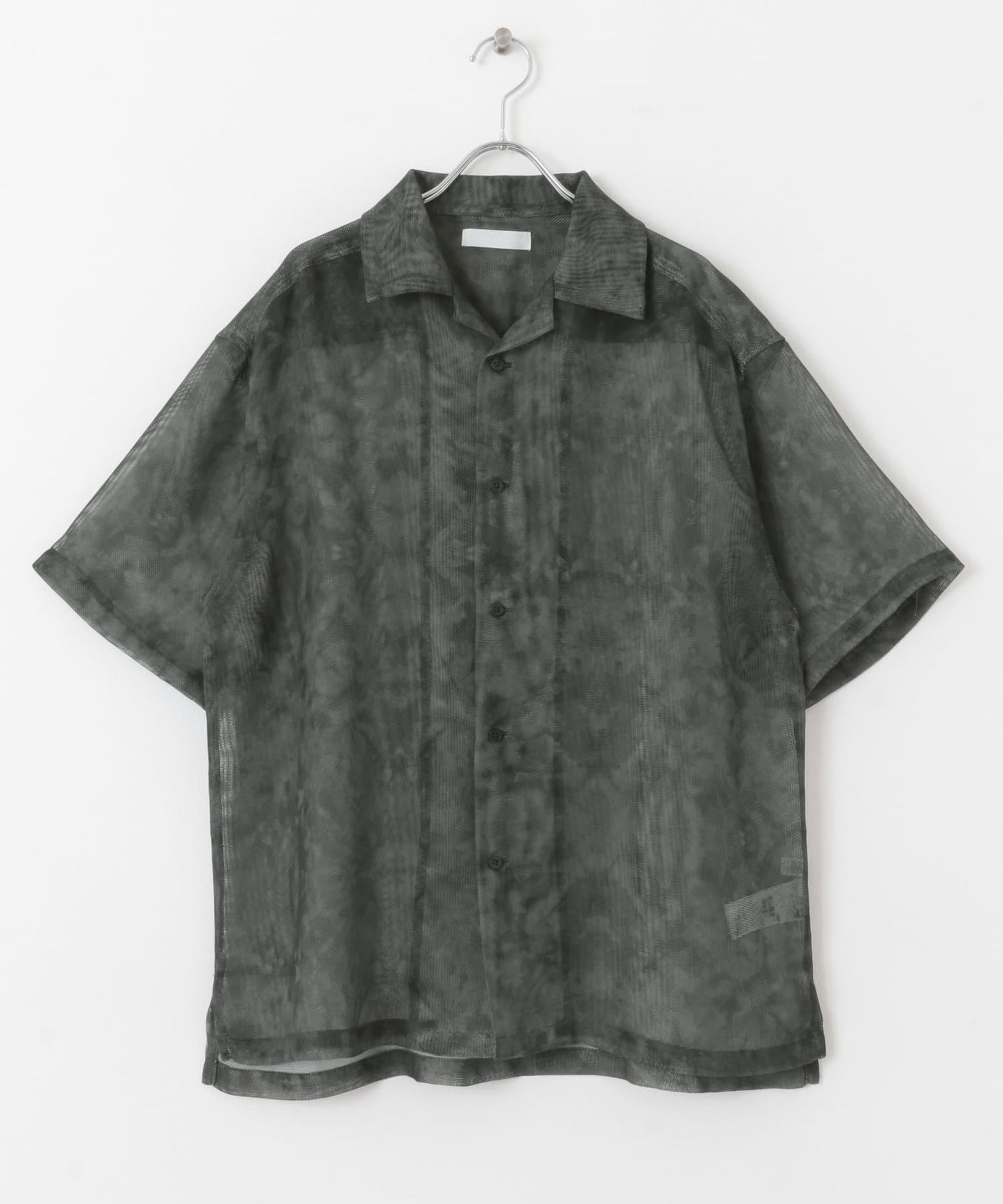 透視印花開領短袖襯衫