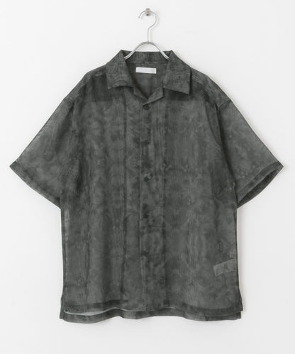 透視印花開領短袖襯衫