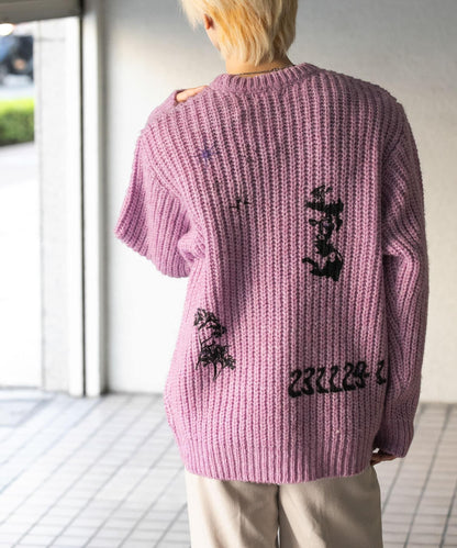 圖案印花寬鬆圓領針織衫