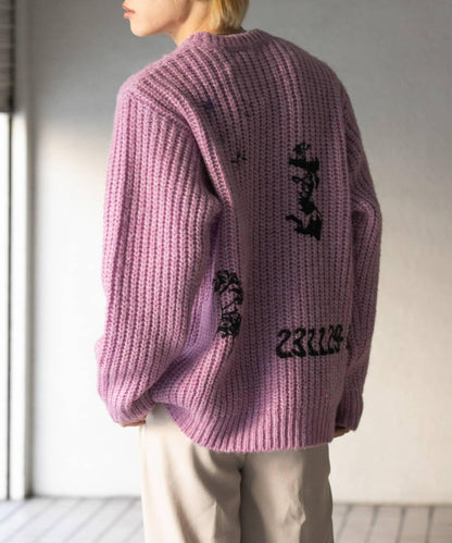 圖案印花寬鬆圓領針織衫