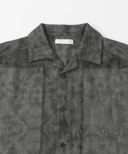 透視印花開領短袖襯衫