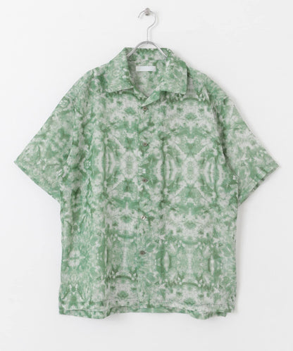 透視印花開領短袖襯衫