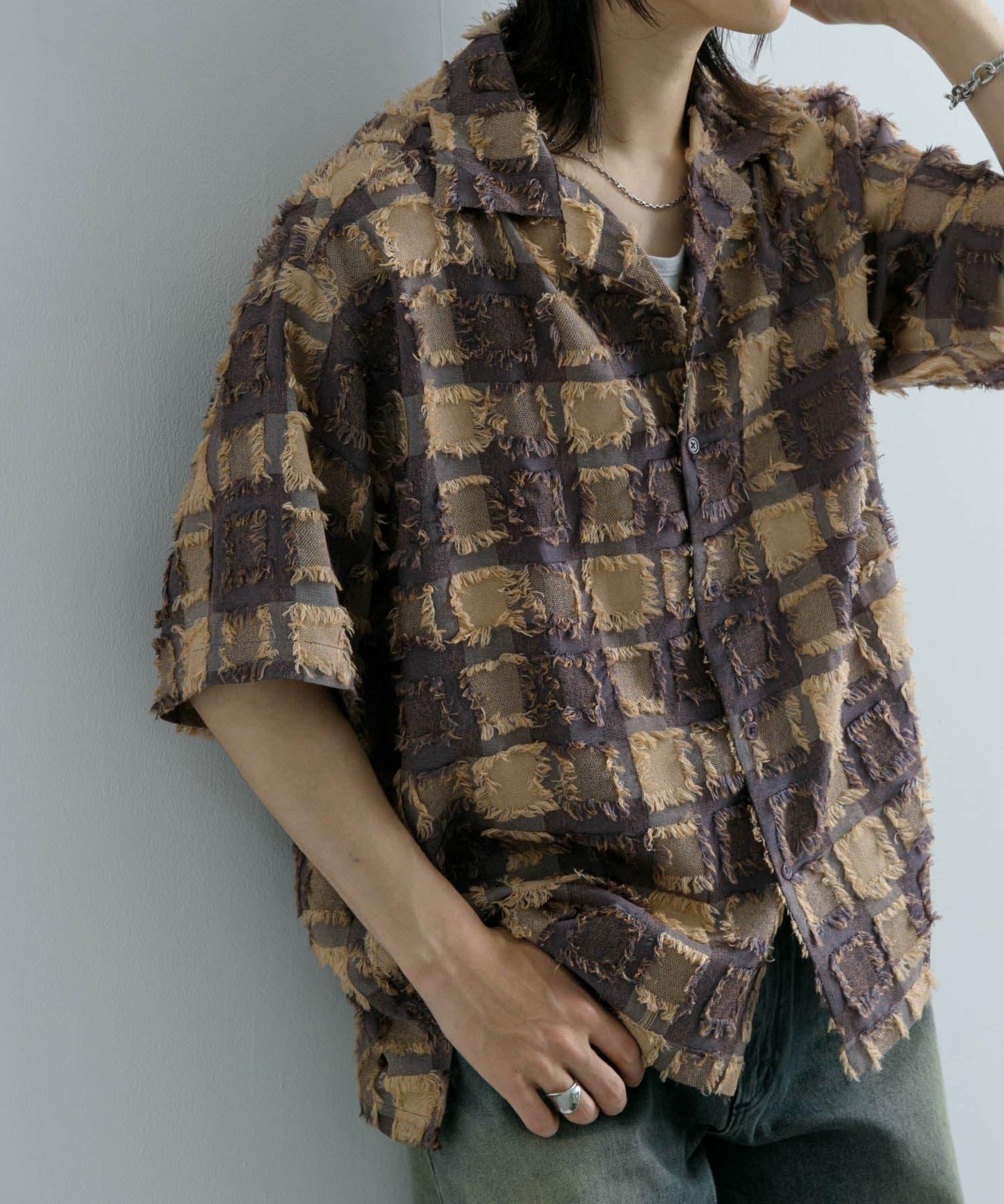 流蘇開領襯衫（五分袖）