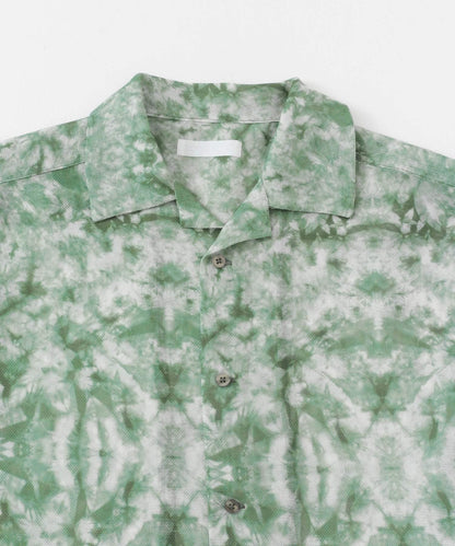 透視印花開領短袖襯衫