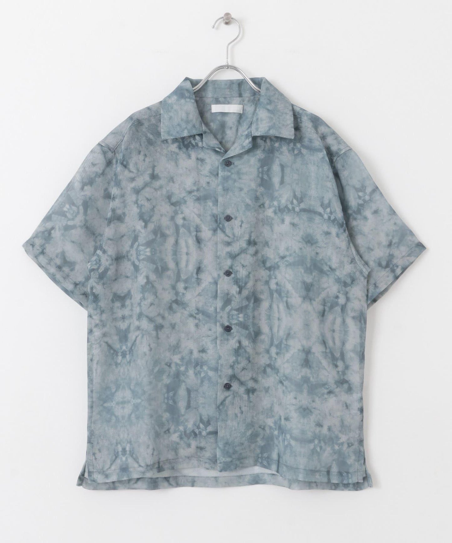 透視印花開領短袖襯衫