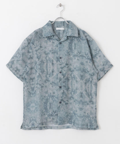 透視印花開領短袖襯衫