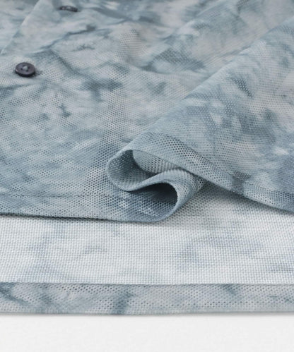 透視印花開領短袖襯衫