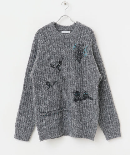 圖案印花寬鬆圓領針織衫