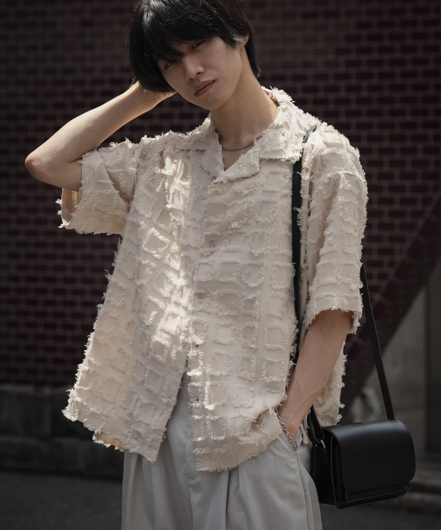 流蘇開領襯衫（五分袖）