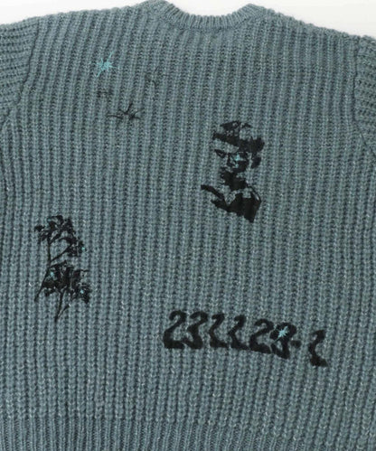 圖案印花寬鬆圓領針織衫