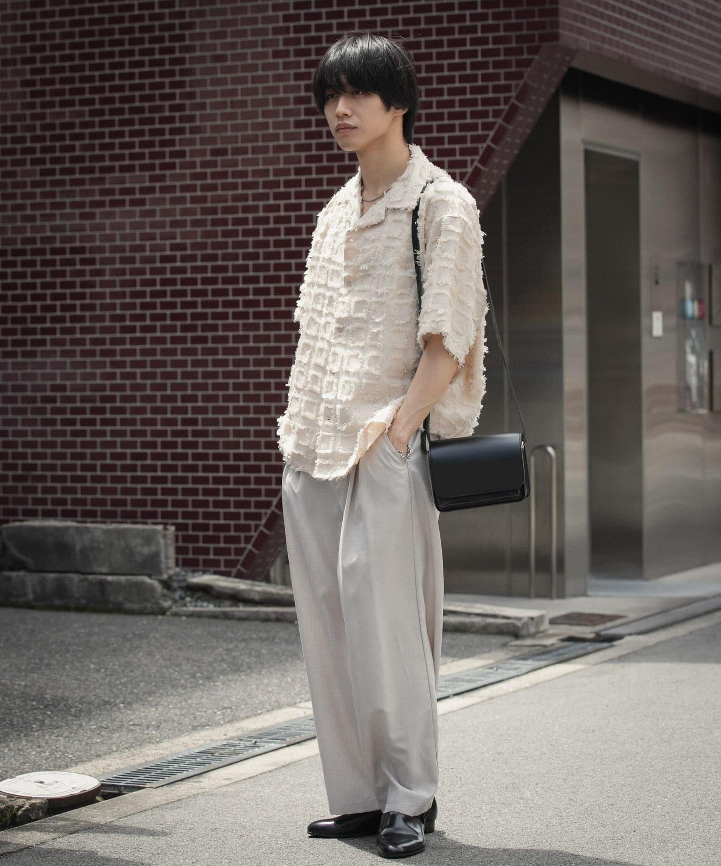 流蘇開領襯衫（五分袖）