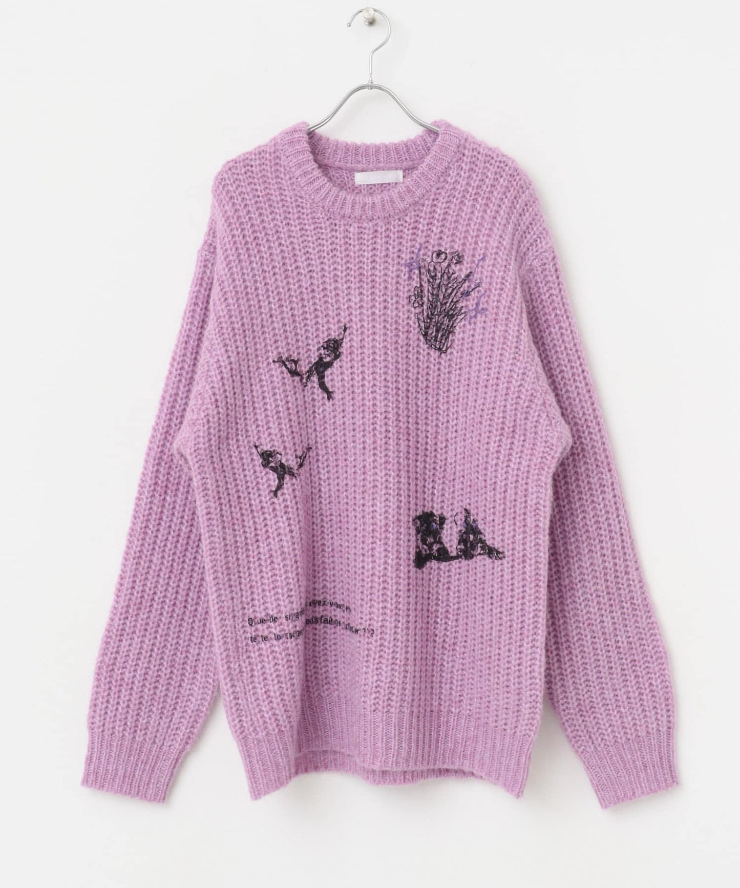 圖案印花寬鬆圓領針織衫