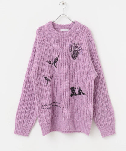 圖案印花寬鬆圓領針織衫