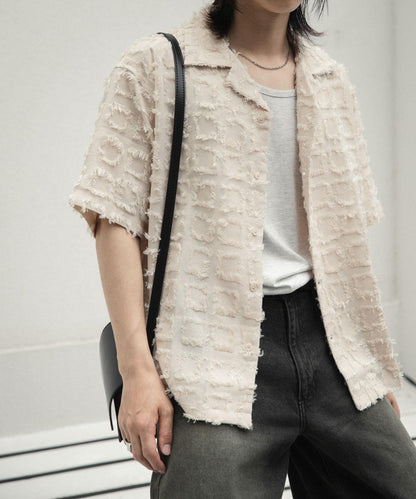 流蘇開領襯衫（五分袖）