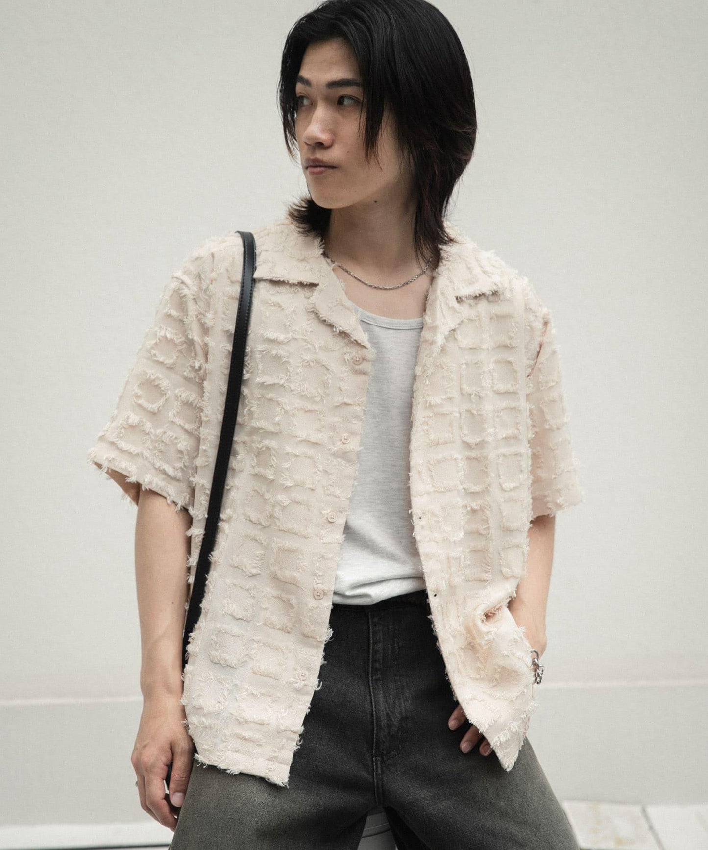 流蘇開領襯衫（五分袖）