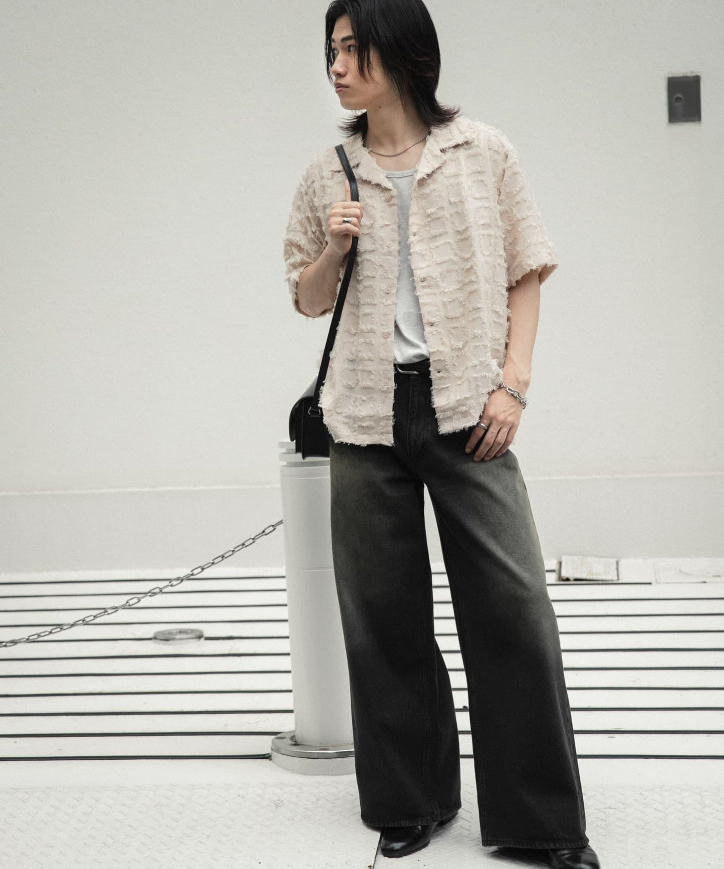 流蘇開領襯衫（五分袖）