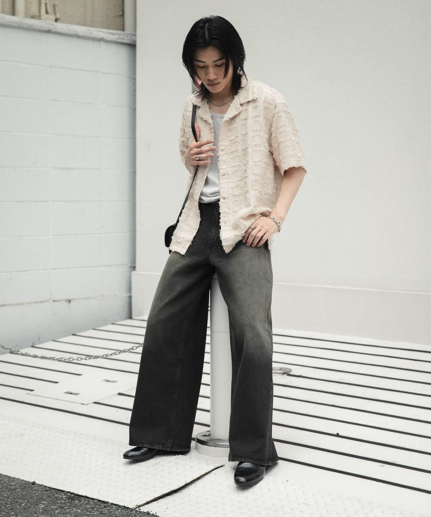 流蘇開領襯衫（五分袖）