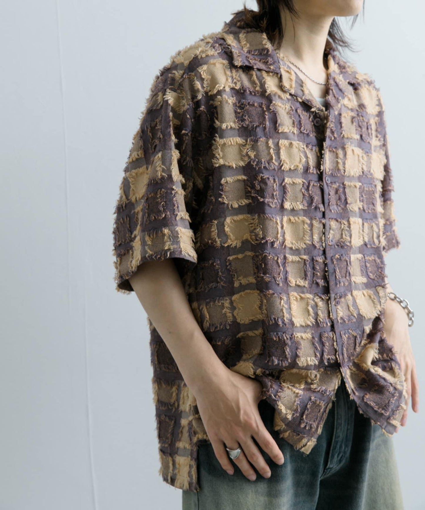 流蘇開領襯衫（五分袖）