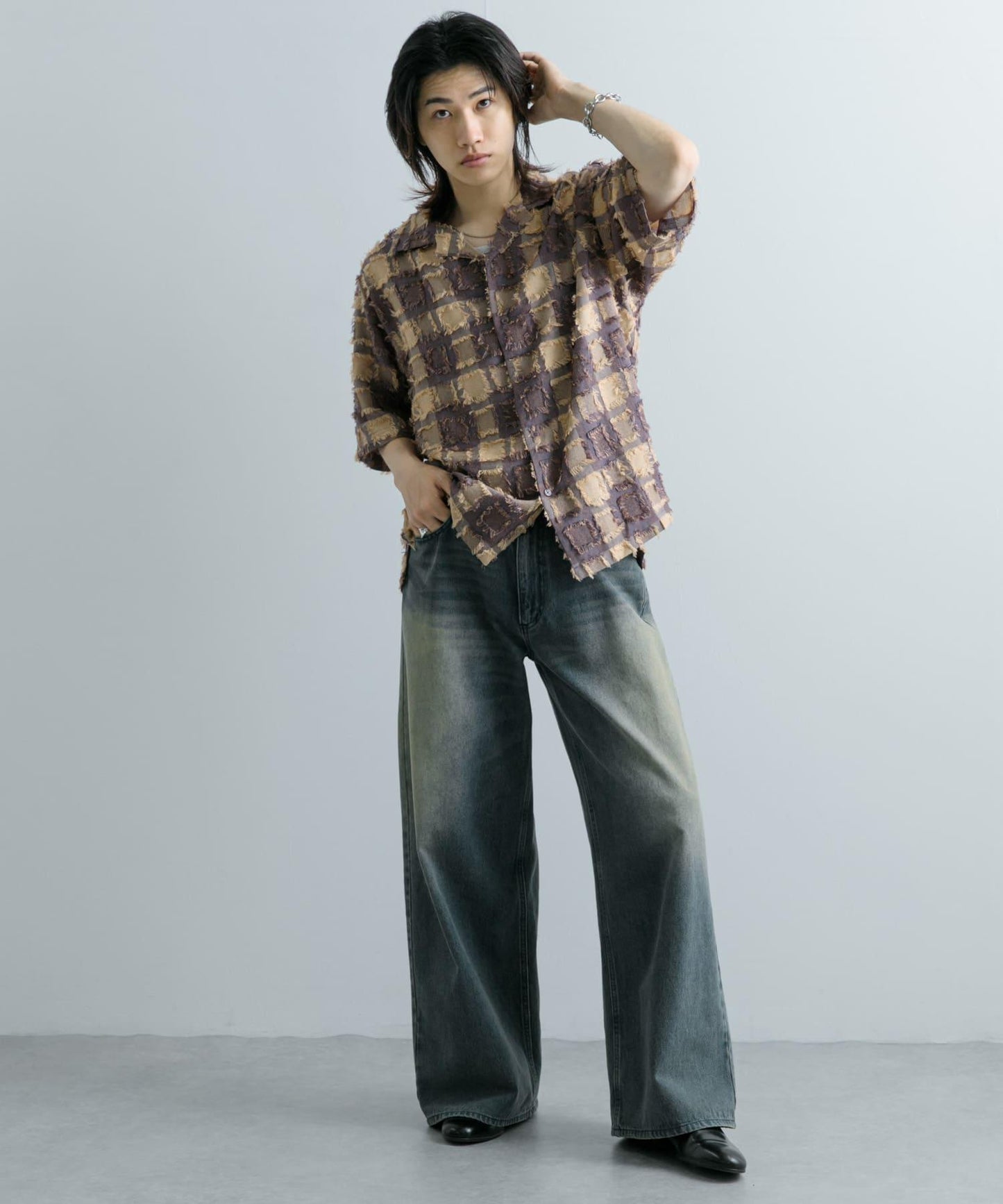 流蘇開領襯衫（五分袖）