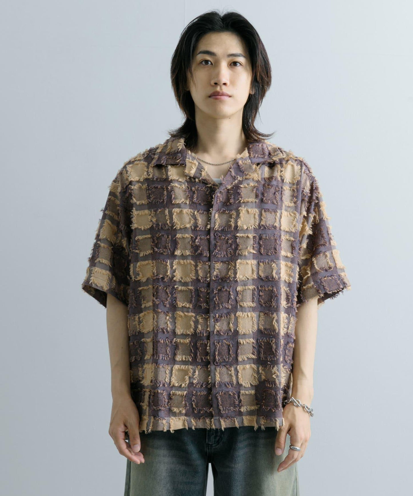 流蘇開領襯衫（五分袖）