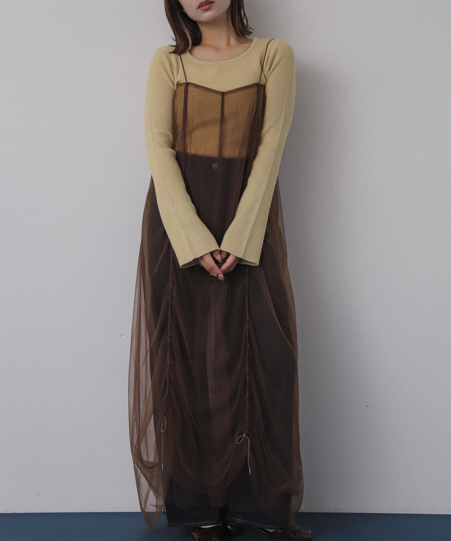 網紗疊層吊帶連衣裙