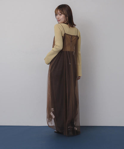 網紗疊層吊帶連衣裙