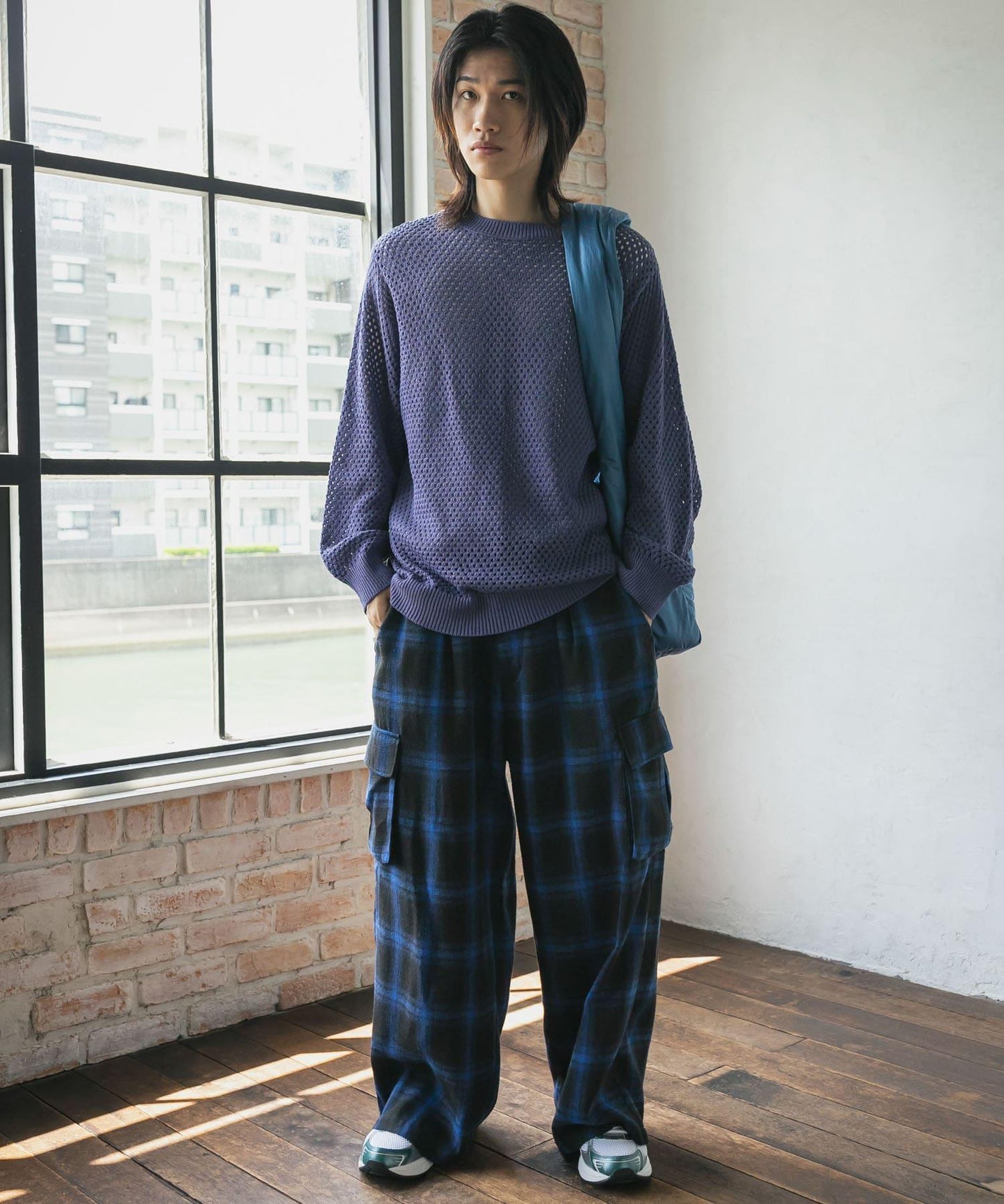 可水洗透視網紗圓領針織衫