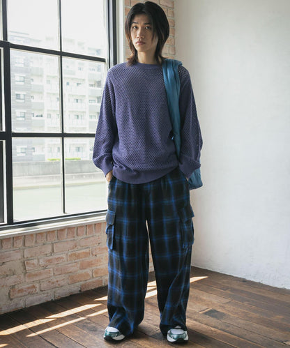 可水洗透視網紗圓領針織衫