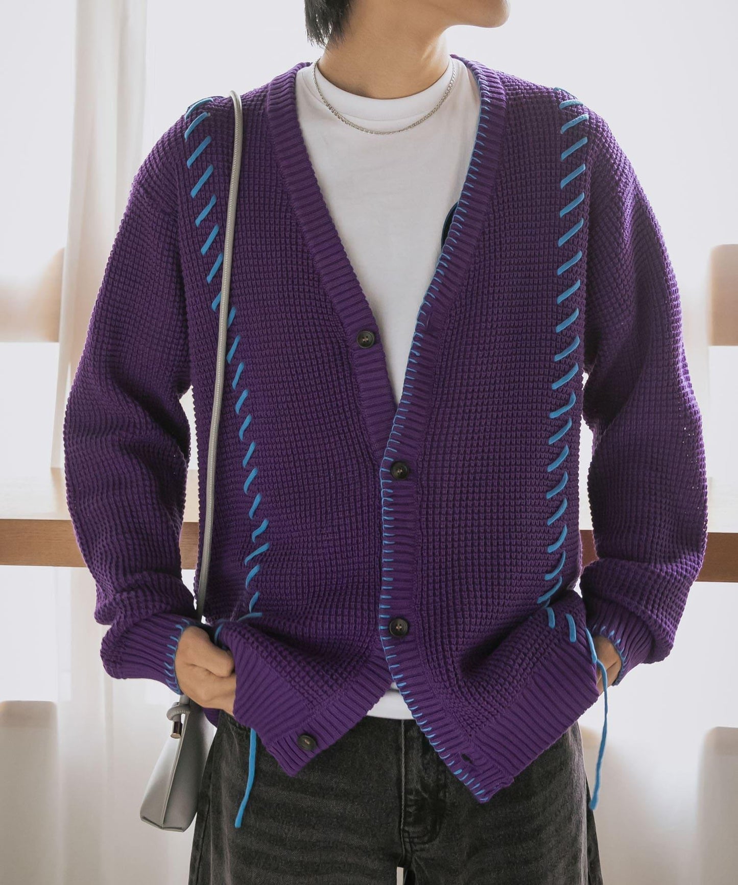 中性款毛毯縫線開衫