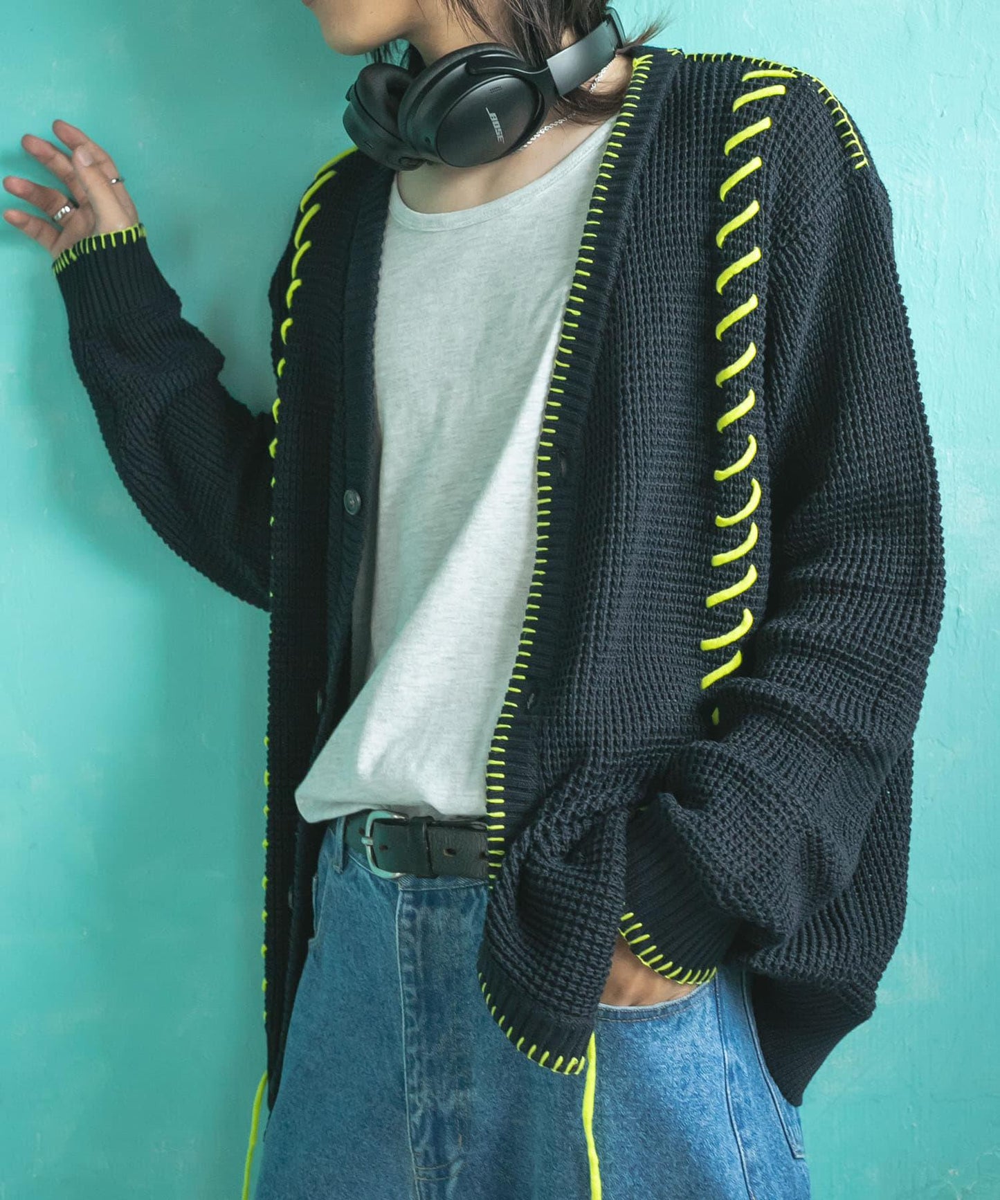 中性款毛毯縫線開衫