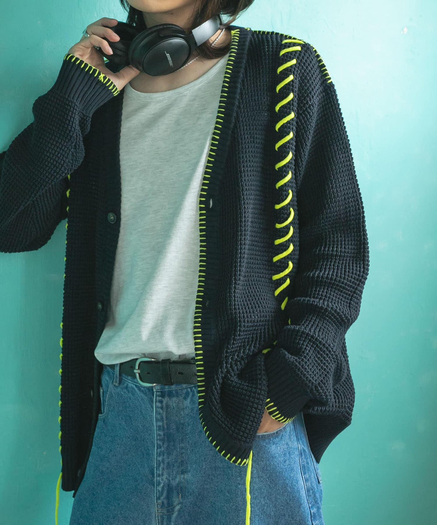 中性款毛毯縫線開衫