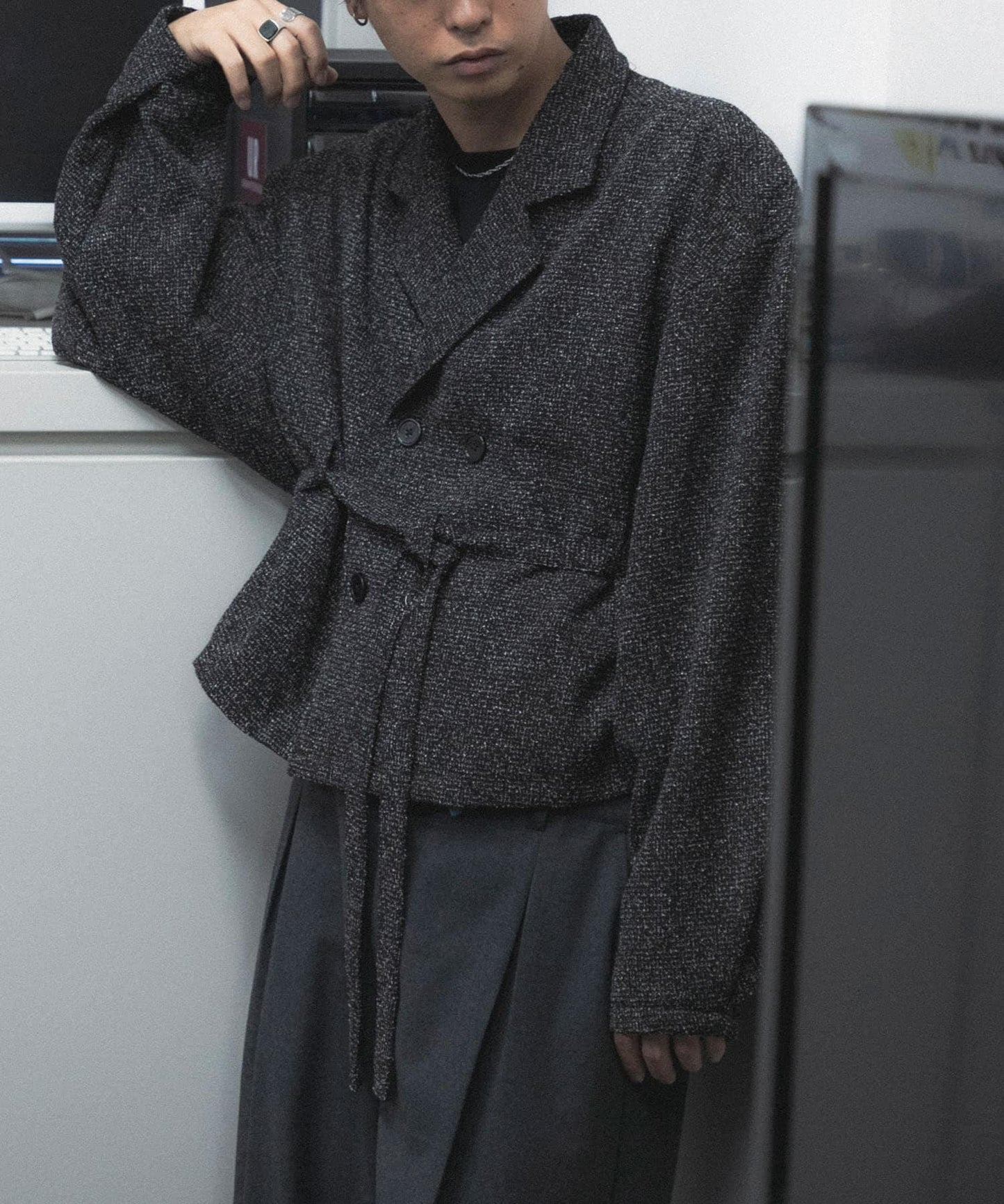 『わたべ×SOP』『套裝可搭配』粗花呢雙排扣短款西裝夾克