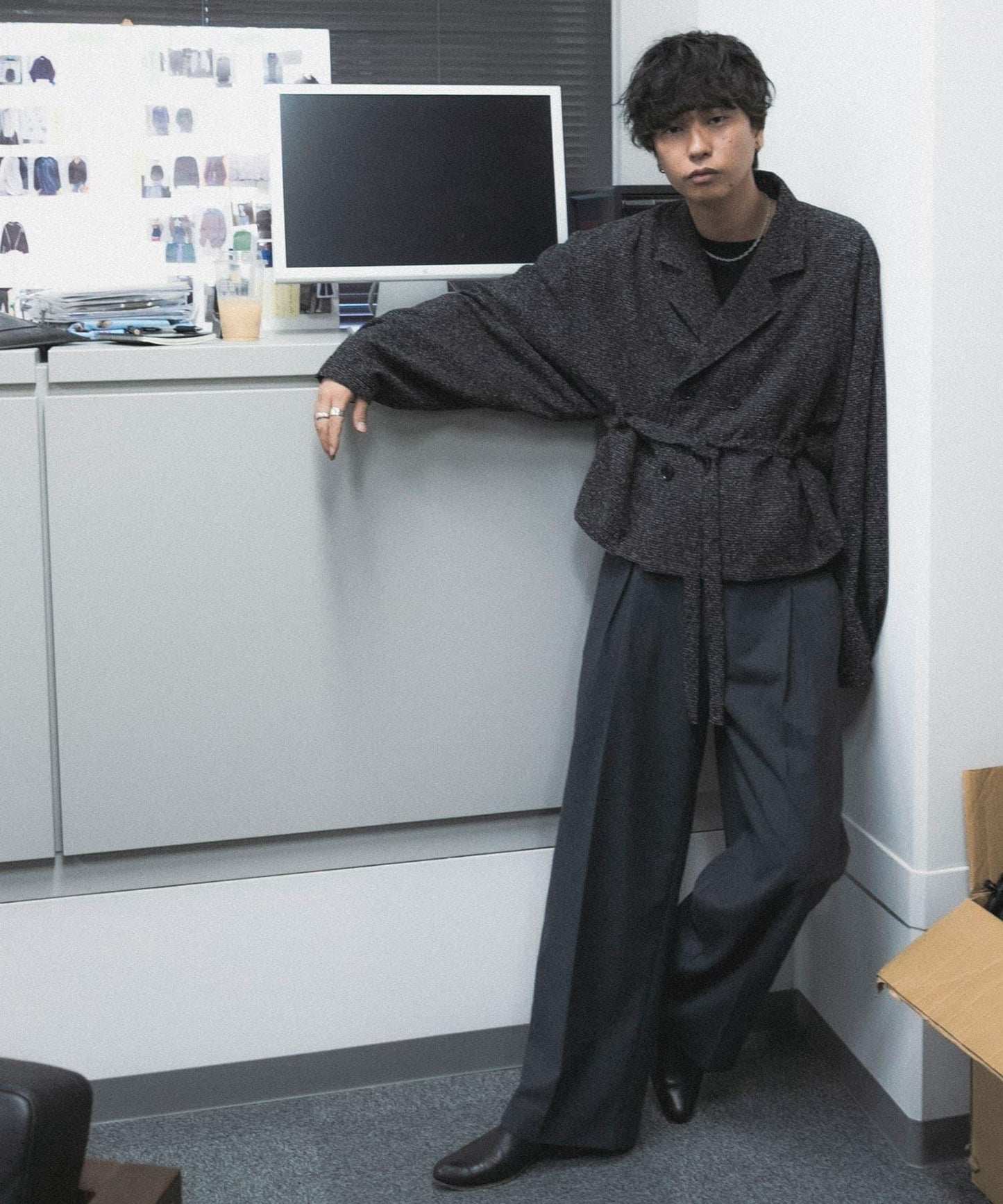 『わたべ×SOP』『套裝可搭配』粗花呢雙排扣短款西裝夾克