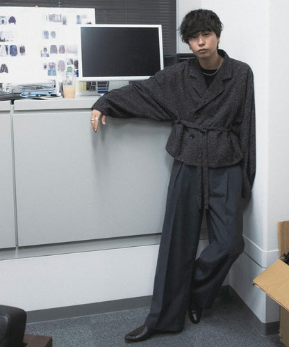 『わたべ×SOP』『套裝可搭配』粗花呢雙排扣短款西裝夾克