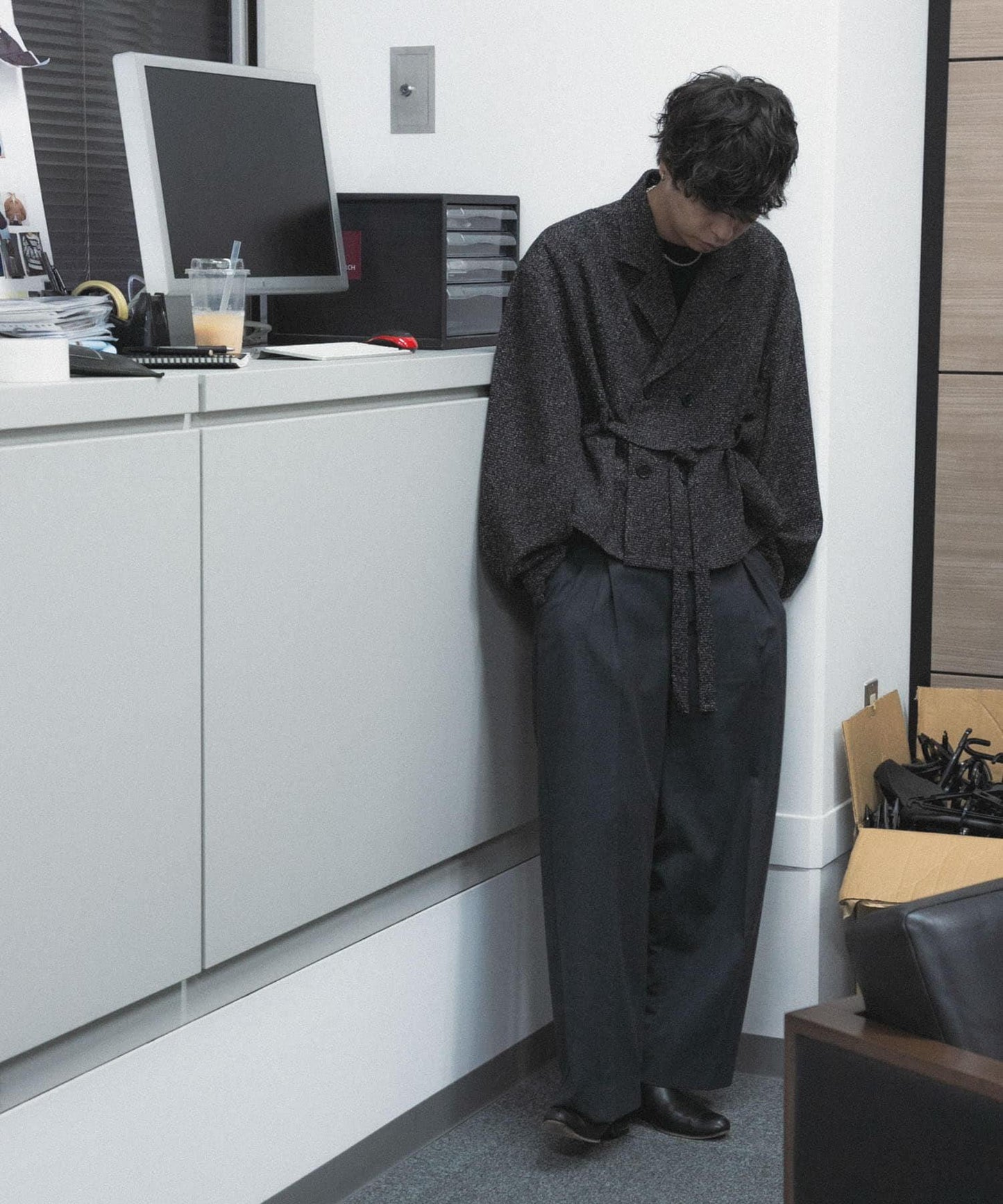 『わたべ×SOP』『套裝可搭配』粗花呢雙排扣短款西裝夾克