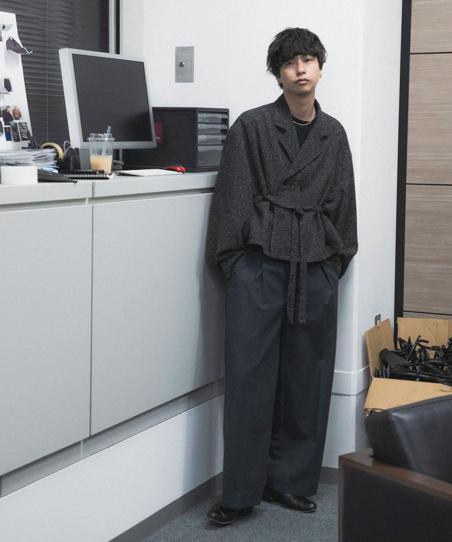 『わたべ×SOP』『套裝可搭配』粗花呢雙排扣短款西裝夾克