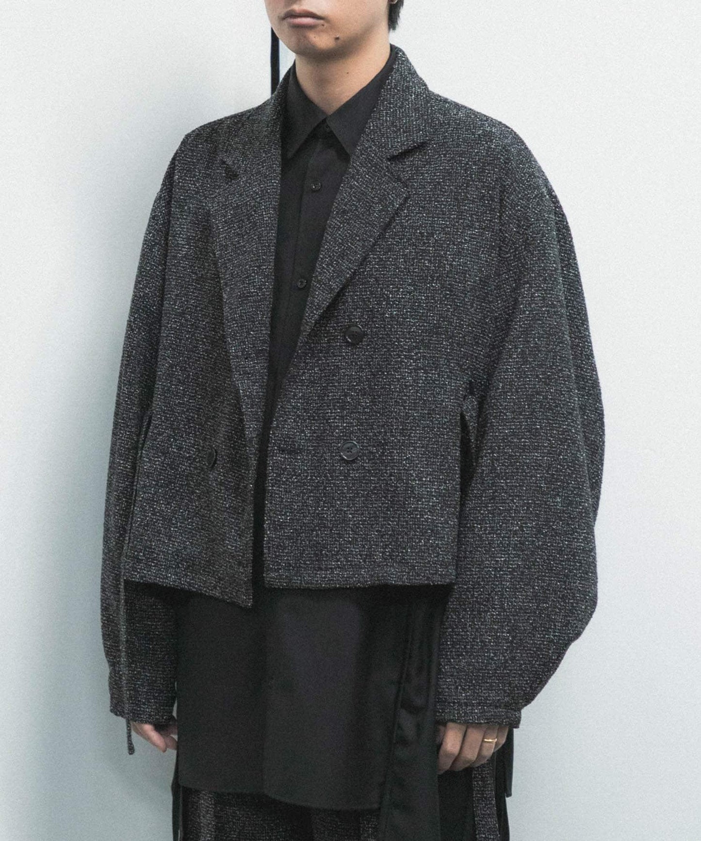 『わたべ×SOP』『套裝可搭配』粗花呢雙排扣短款西裝夾克