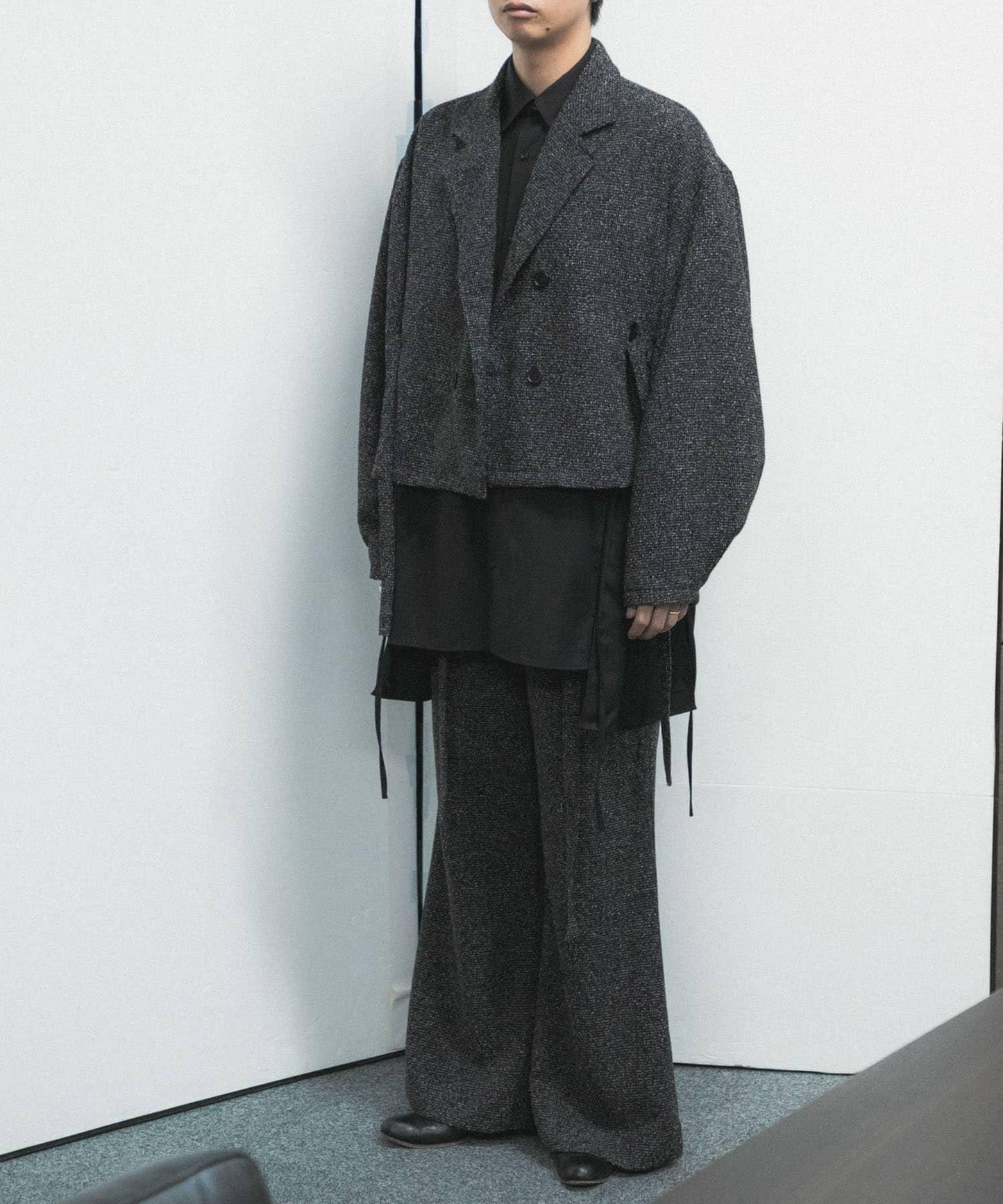 『わたべ×SOP』『套裝可搭配』粗花呢雙排扣短款西裝夾克