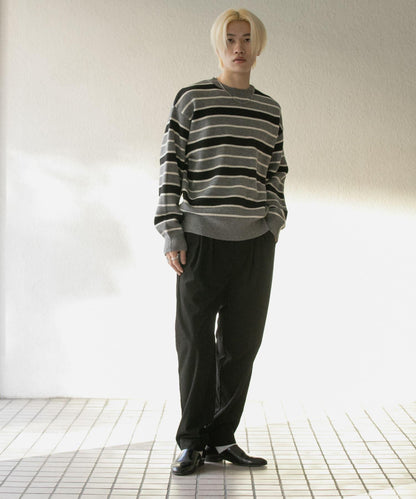 羊毛混紡條紋圓領針織衫