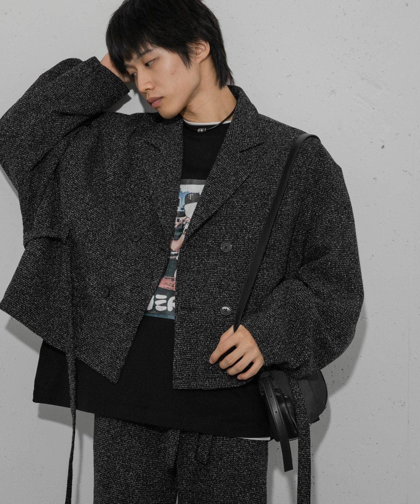『わたべ×SOP』『套裝可搭配』粗花呢雙排扣短款西裝夾克