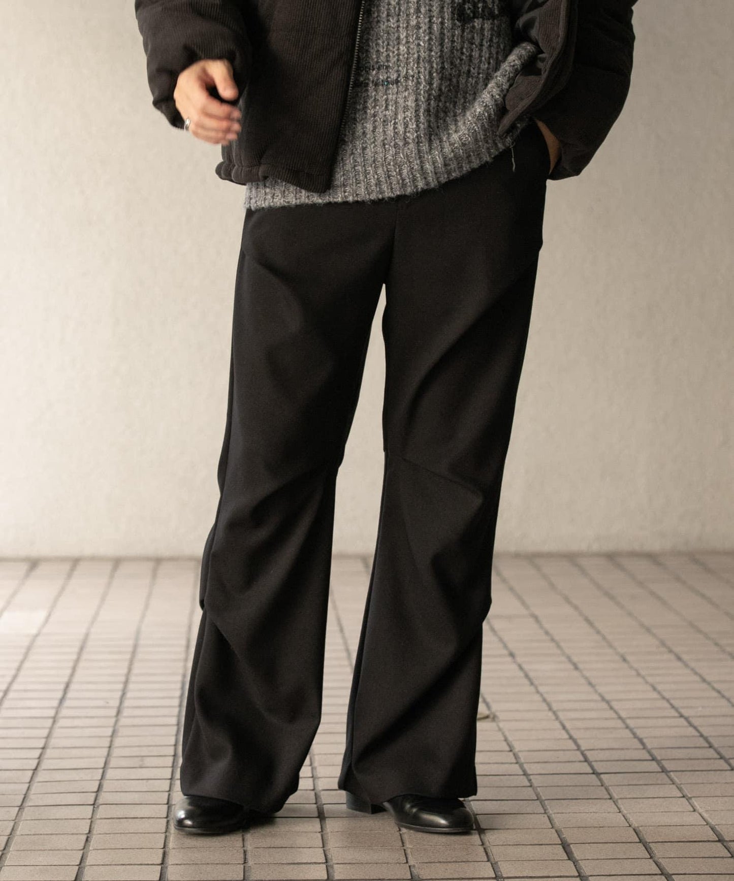 羊毛感隨機褶皺長褲