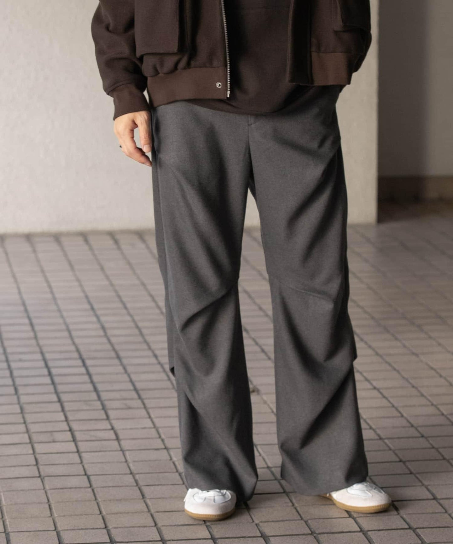 羊毛感隨機褶皺長褲