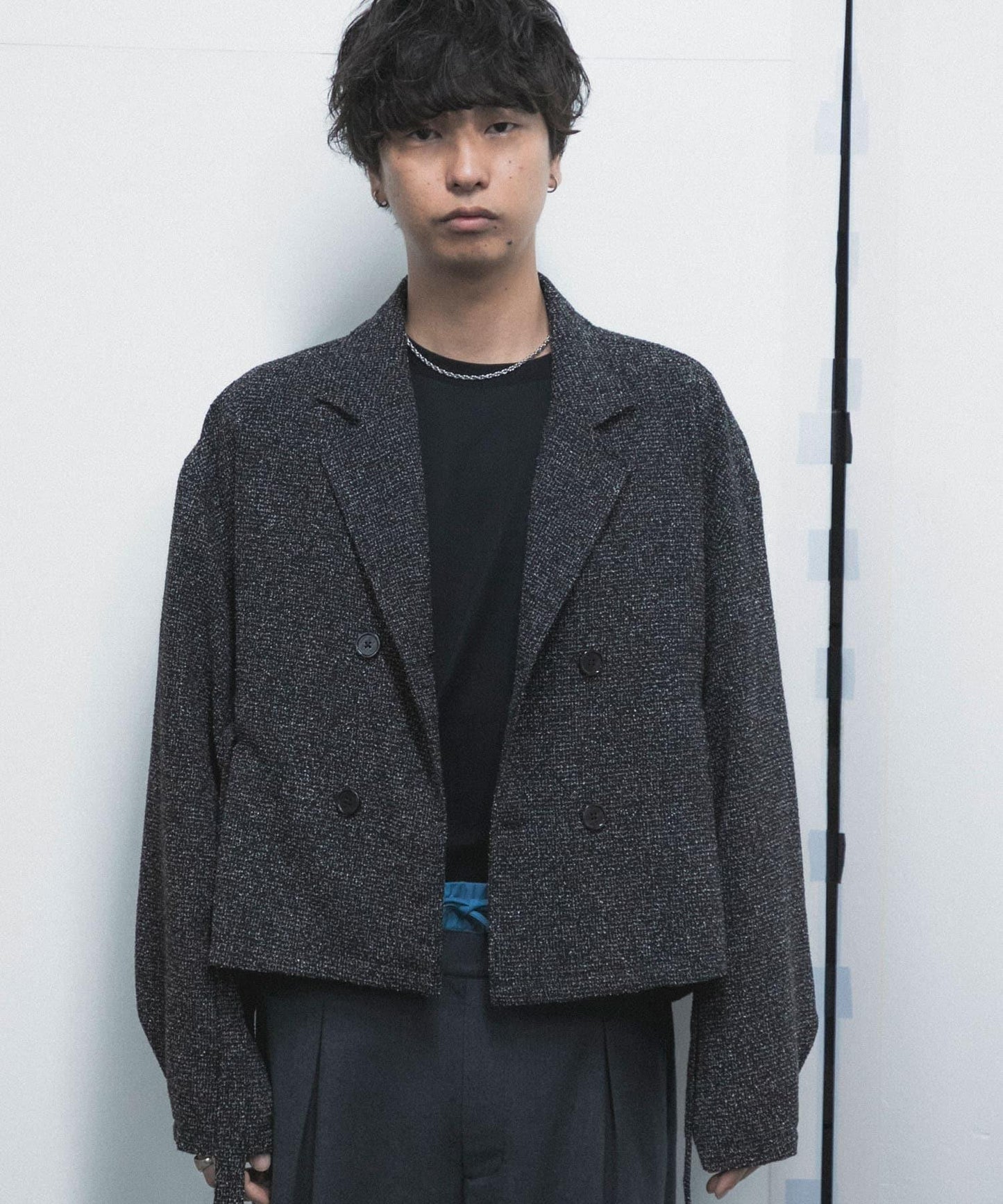 『わたべ×SOP』『套裝可搭配』粗花呢雙排扣短款西裝夾克