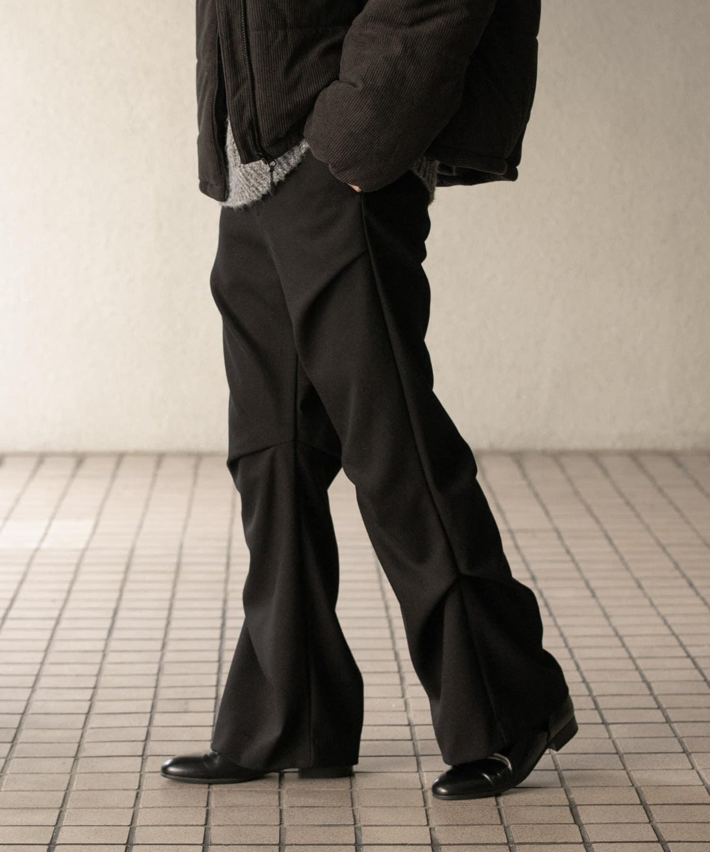 羊毛感隨機褶皺長褲