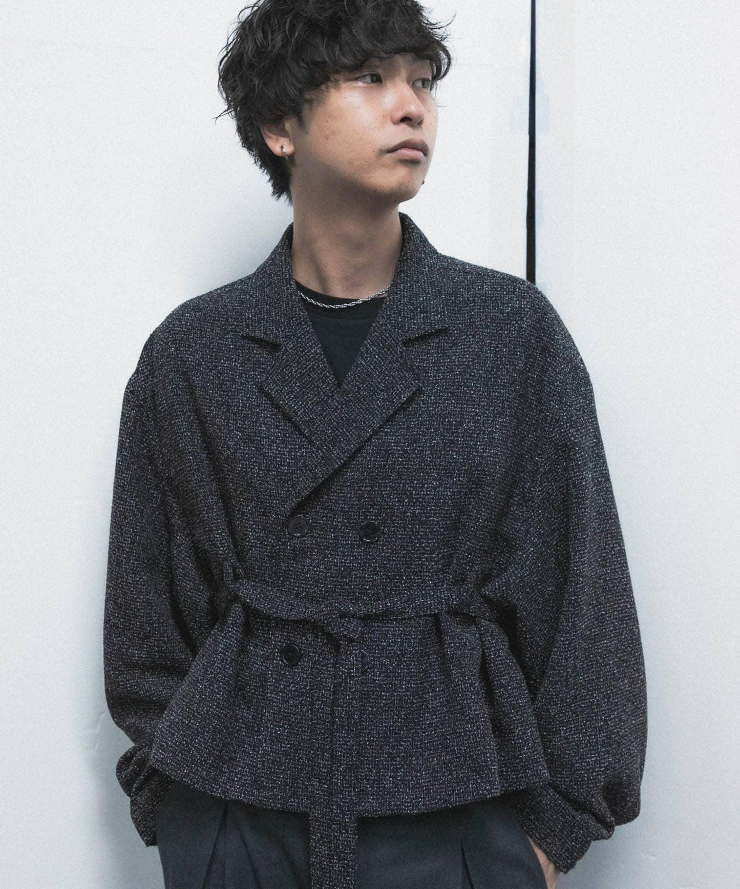 『わたべ×SOP』『套裝可搭配』粗花呢雙排扣短款西裝夾克