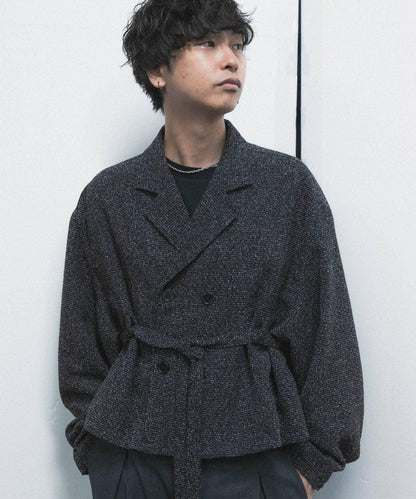 『わたべ×SOP』『套裝可搭配』粗花呢雙排扣短款西裝夾克