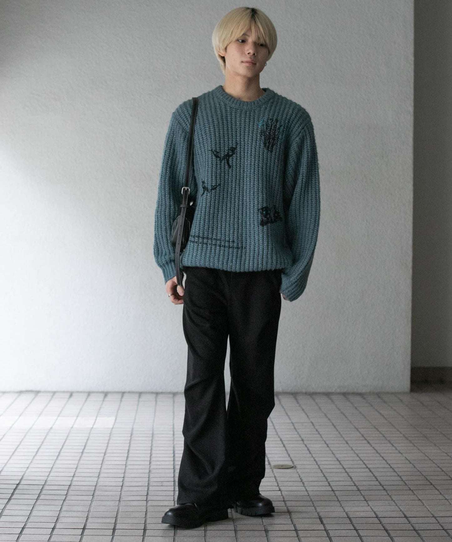 羊毛感隨機褶皺長褲